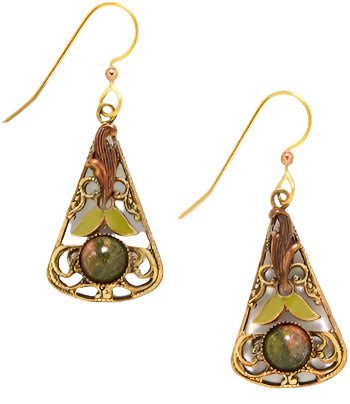 Silver Forest Soft Flare With Unakite Earrings  - NE-0873