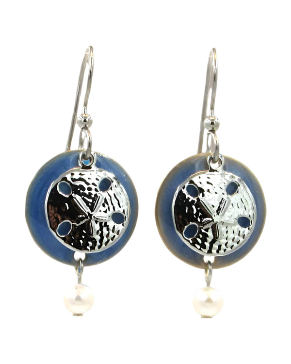 Silver Forest Earring Silver and Blue Sand Dollar - E-9745