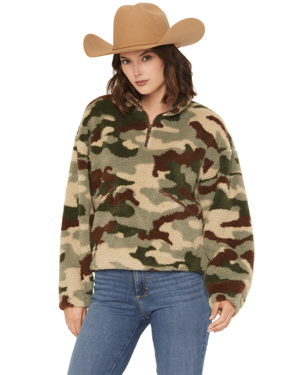 Rock & Roll Ladies Camo Print Sherpa Pullover - BW91C07007