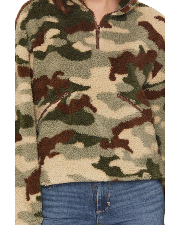 Rock & Roll Ladies Camo Print Sherpa Pullover - BW91C07007