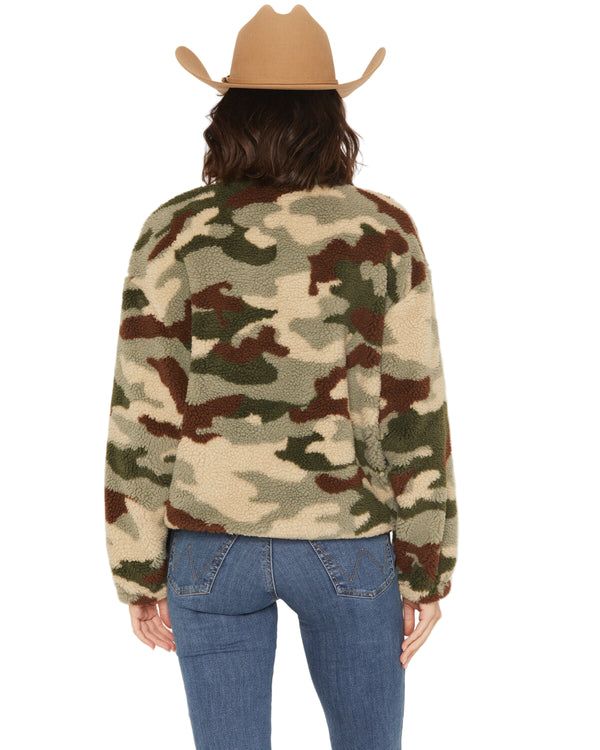 Rock & Roll Ladies Camo Print Sherpa Pullover - BW91C07007