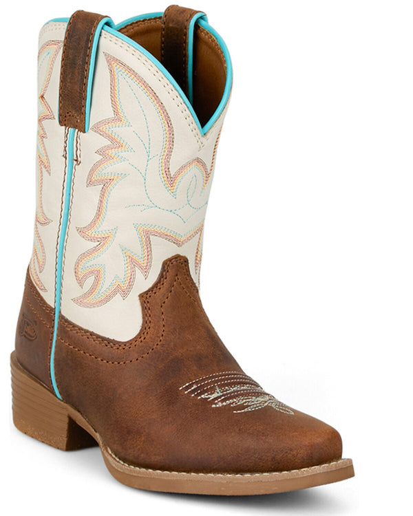 Justin Kids Whinny Cognac Ivory Water Buffalo Boots-JK2794