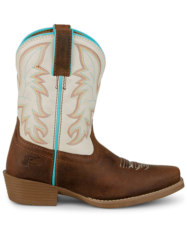Justin Kids Whinny Cognac Ivory Water Buffalo Boots-JK2794