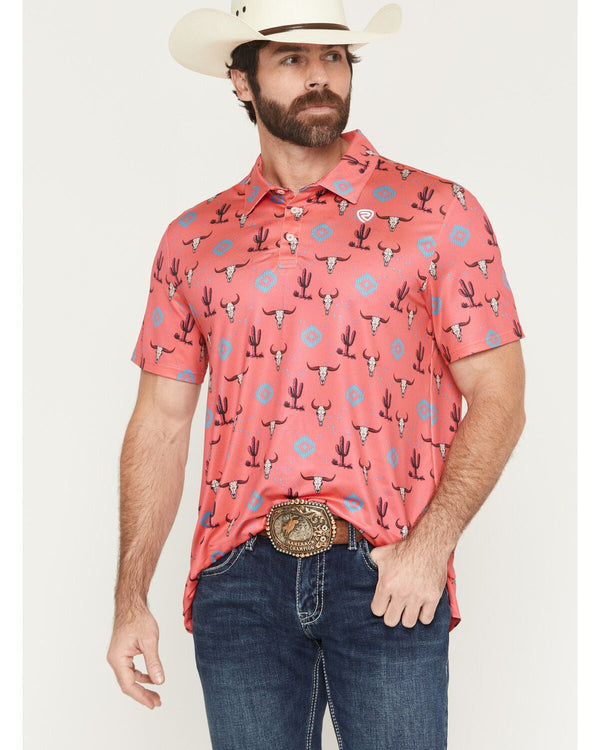 Rock & Roll Denim Men's Southwestern Skull Button-Down Stretch Polo - BM51T08358