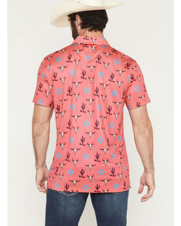 Rock & Roll Denim Men's Southwestern Skull Button-Down Stretch Polo - BM51T08358