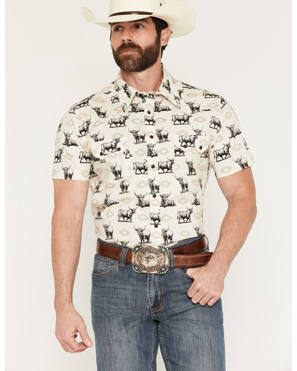 Rock & Roll Men's Steer Print Short Sleeve Snap Western Shirt - BMN3S08668