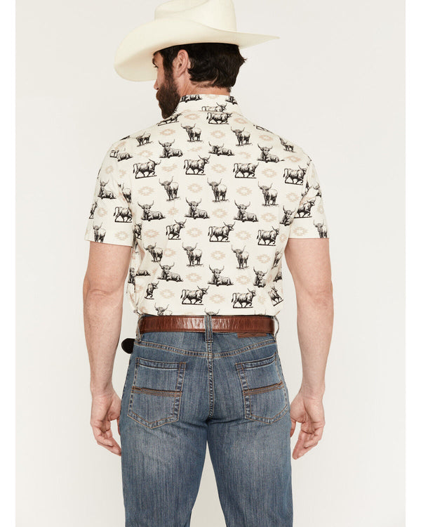 Rock & Roll Men's Steer Print Short Sleeve Snap Western Shirt - BMN3S08668