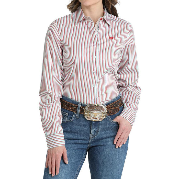 Cinch Ladies White Striped Shirt - MSW9165090