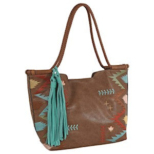 Trenditions CATCHFLY, TOTE, BROWN W/MULTI COLORED EMBROIDERED PATTERN 22029598