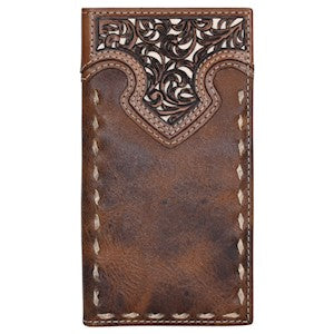 Trenditions JUSTIN MENS RODEO WALLET W/ TOOLED YOKE AND RAWHIDE BUCK STITCH 23205767W2