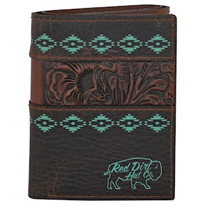 Trenditions RED DIRT TRIFOLD WALLET TOOLED ACCENT W/TURQUOISE DESIGN 23225897W3