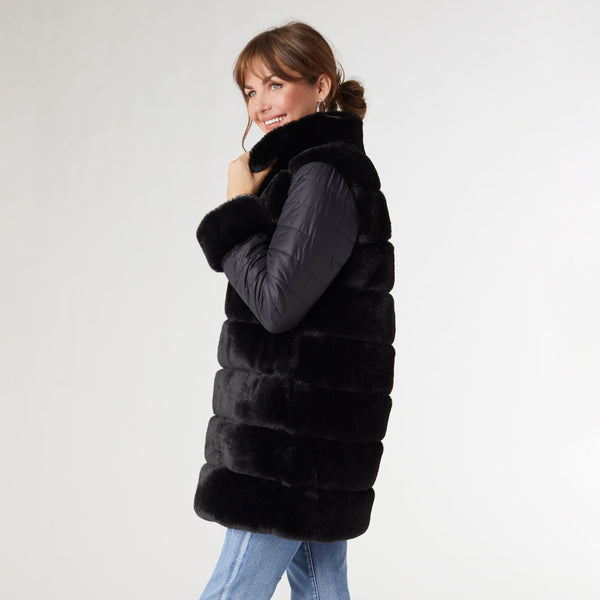 Coco and Carmen Cabrina Faux Fur Black Jacket with Puffer Sleeves-2439103