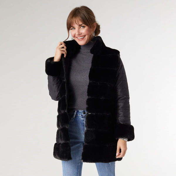 Coco and Carmen Cabrina Faux Fur Black Jacket with Puffer Sleeves-2439103