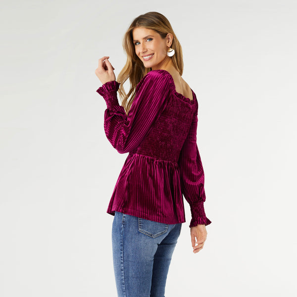 Coco and Carmen Ladies Lulu Pleated Velour Top-2449018