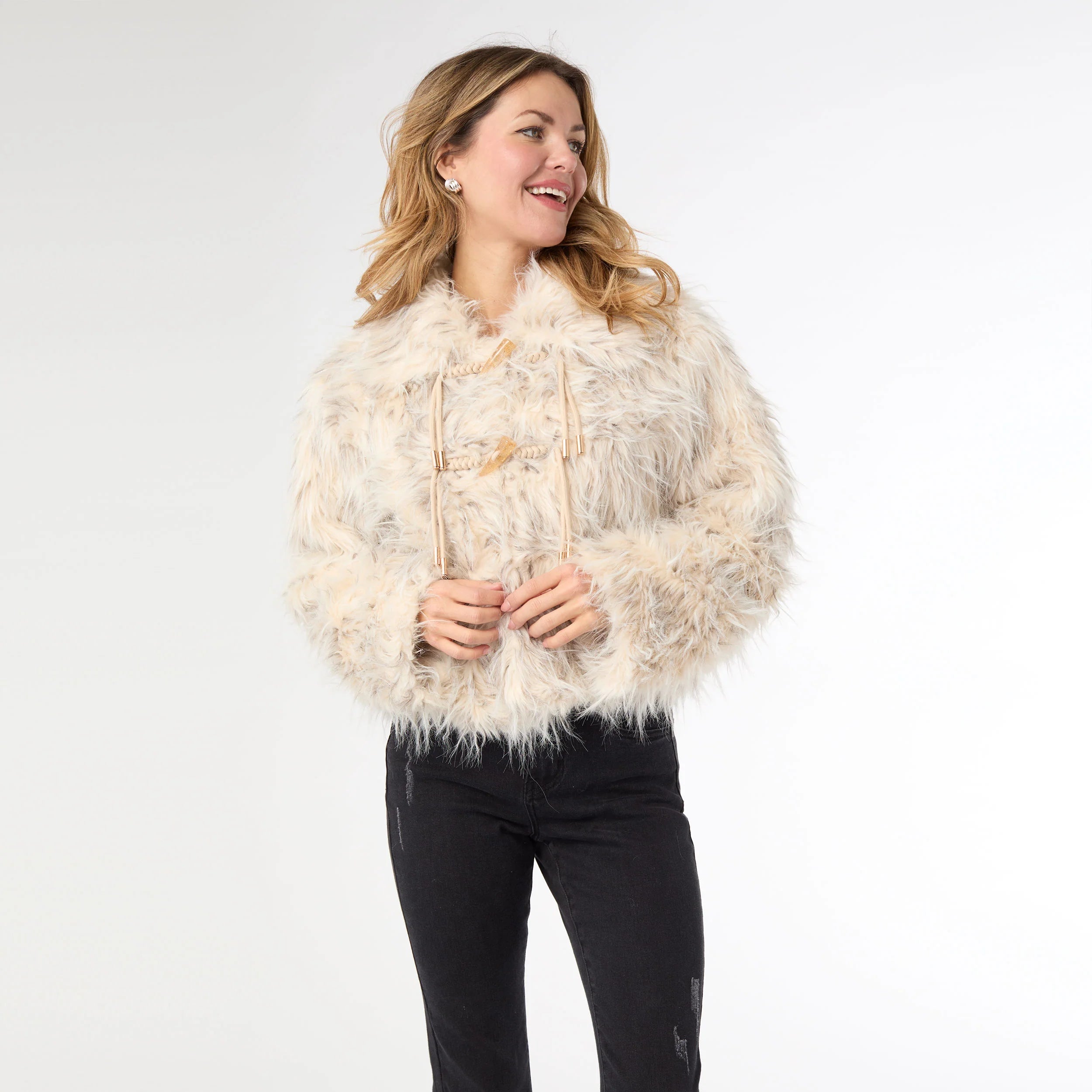 Ladies Coco & Carmen Gianna Hairy Faux Fur Jacket - 2539093