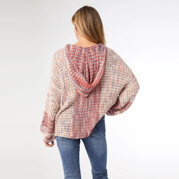 Ladies Coco & Carmen Neville Multi Color V-Neck Sweater with Hood - 2539121