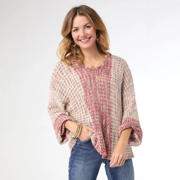 Ladies Coco & Carmen Neville Multi Color V-Neck Sweater with Hood - 2539121