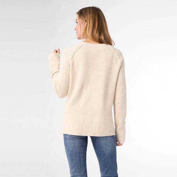 Ladies Coco & Carmen Helix Crew Neck Sweater with Side Slit - Oatmeal - 2539128
