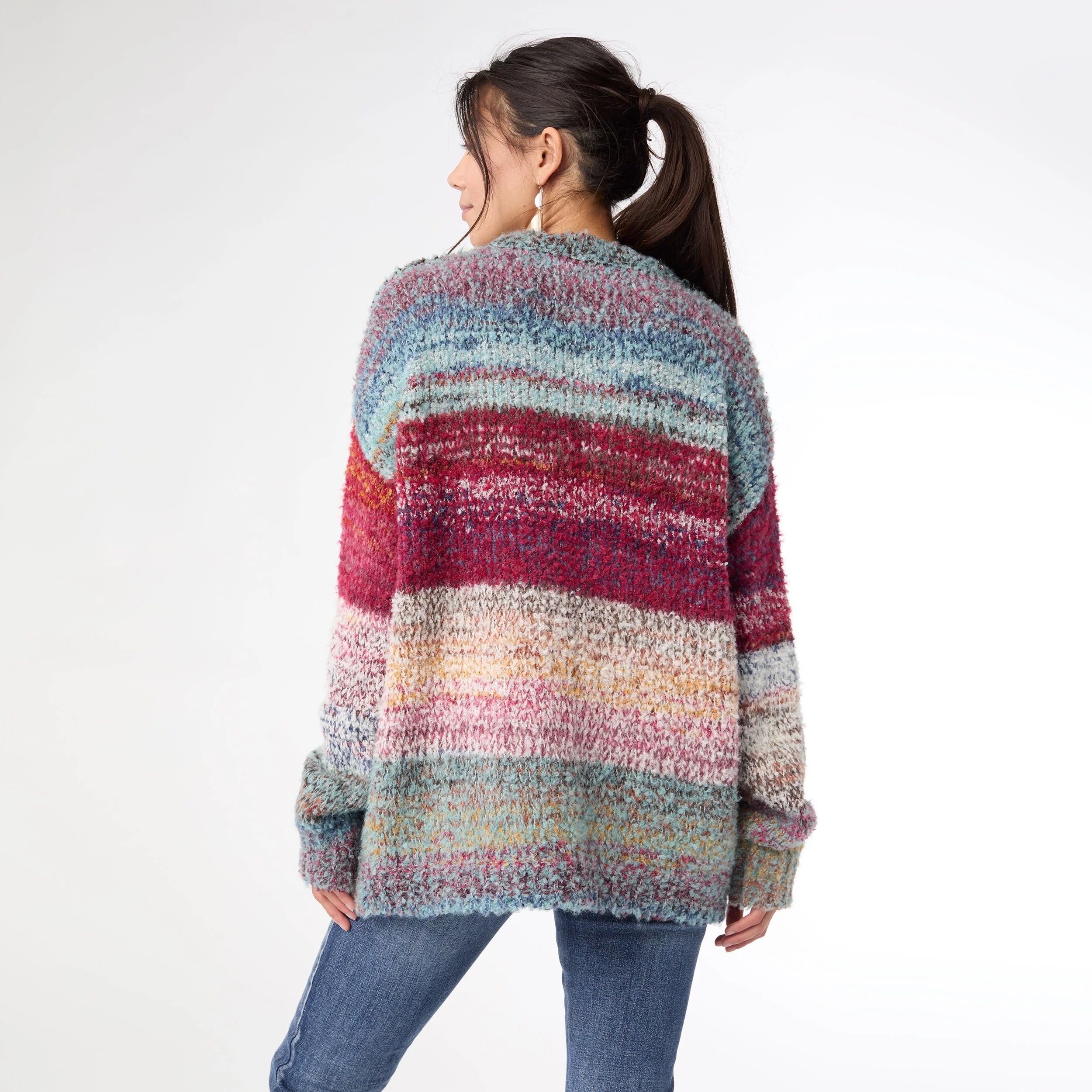 Ladies Coco & Carmen Madge Multi Stripe Loose Ombre Sweater - 2539134