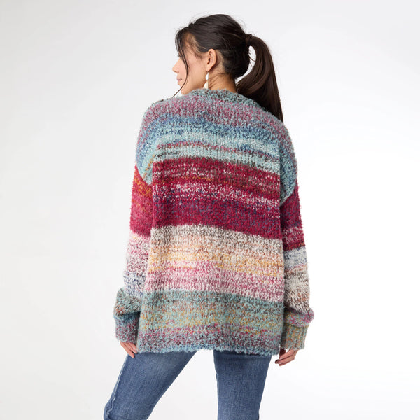 Ladies Coco & Carmen Madge Multi Stripe Loose Ombre Sweater - 2539134