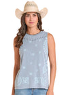 Panhandle Slim Ladies Powder Blue Bandana Print Sleeveless Tee Shirt - LW20T08834