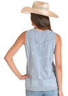 Panhandle Slim Ladies Powder Blue Bandana Print Sleeveless Tee Shirt - LW20T08834