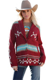 Cruel Girl Denim Ladies Red Aztec Cardigan  - CWK7482001