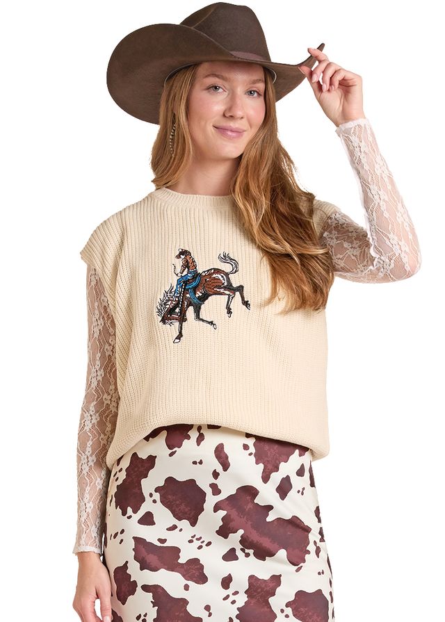 Rock & Roll Ladies Embroidered Turtleneck Top- BW38T09351