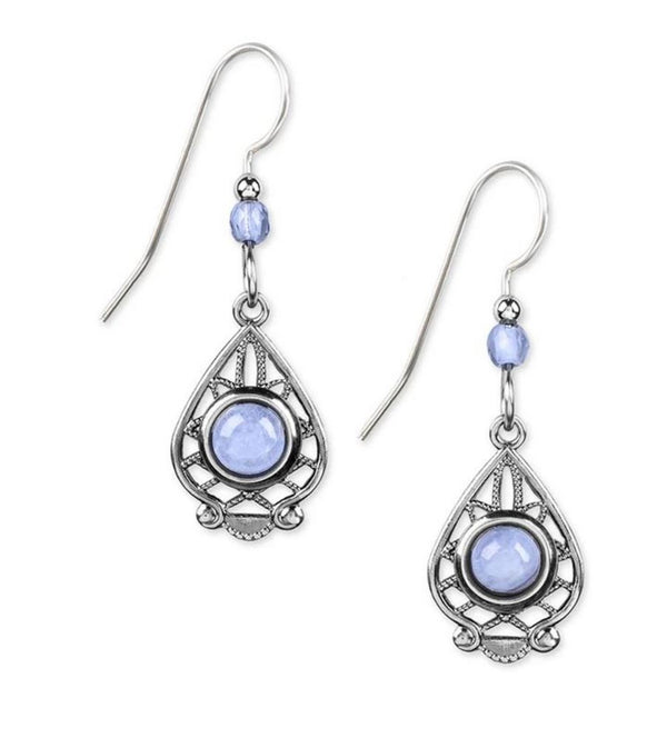 Silver Forest Earrings Blue Lace Drop - Agate - E-7360