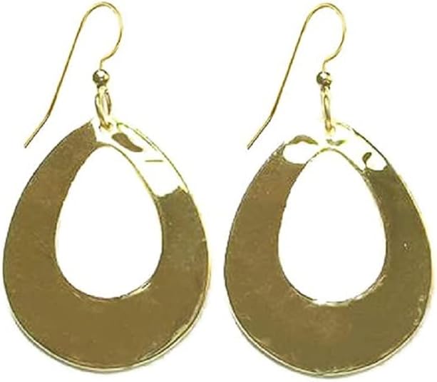 Silver Forest Gold-Tone Open Hammered Teardrop Earrings - NE-0227