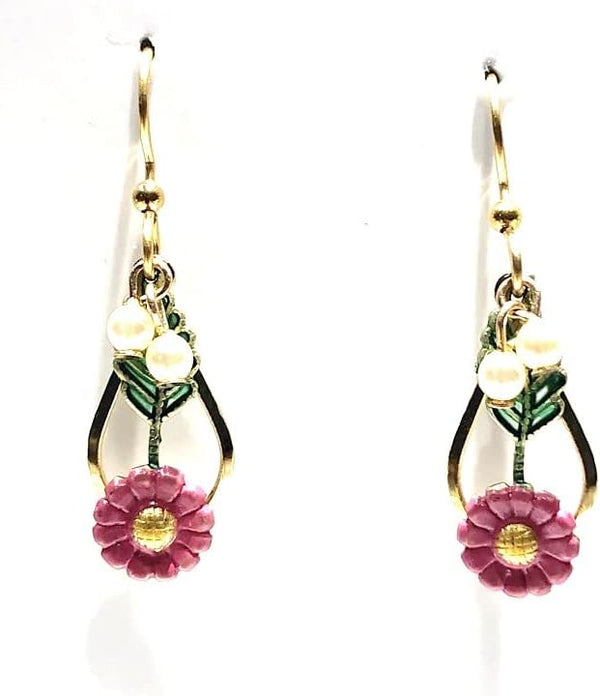 Silver Forest Earring Flower and Leaf in Open Tear Pierced Earrings - NE-2094