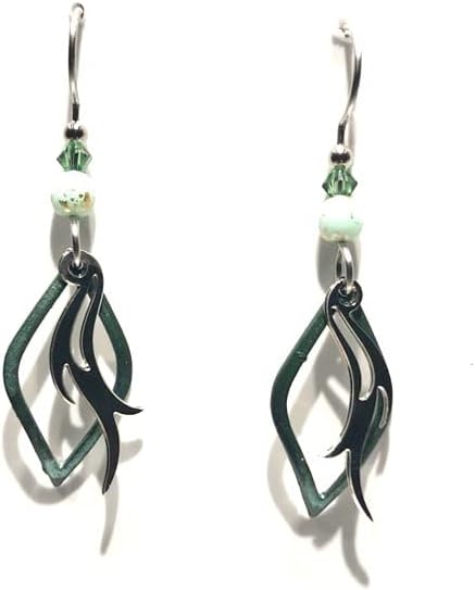 Silver Forest Light Green Flame in Open Diamond Pierced Earrings-NE-1770A