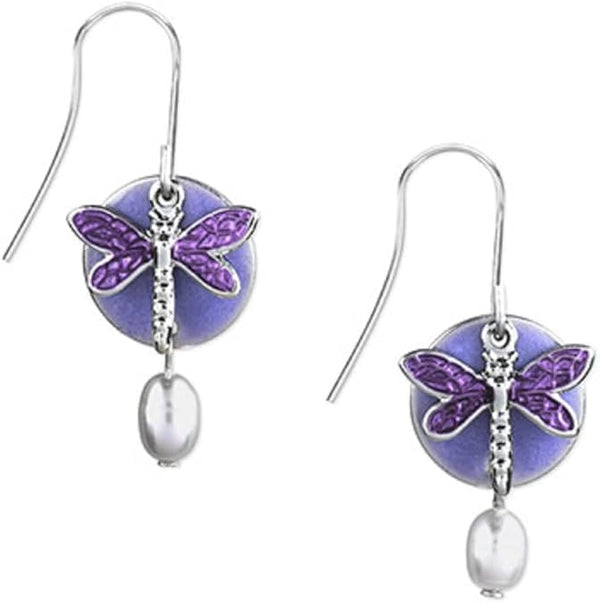 Silver Forest Earring Purple Dragonfly Layered Dangle - NE-0008A