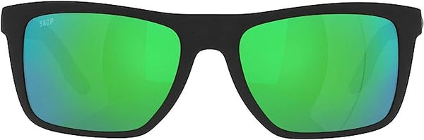 Costa Del Mar Men's Mainsail Matte Black with Green Mirror Rectangular Sunglasses 06S9107