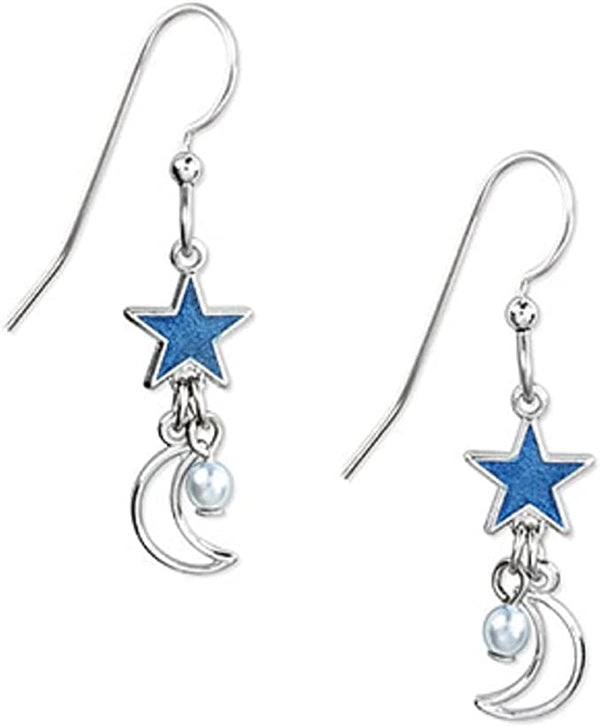 Silver Forest Star & Moon Pearlescent Earrings NE-0066A