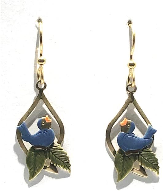 Silver Forest Blue Bird in open Tear & Leaves  - NE-1923