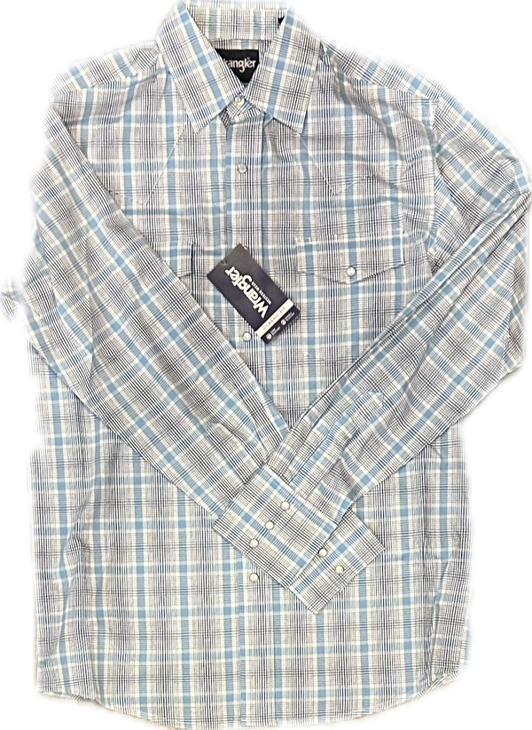 Wrangler Men's Long Sleeve Blue Plaid Wrinkle Resistant Shirt 112346246