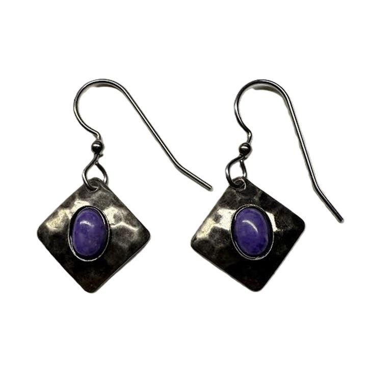 Silver Forest Purple Cube Earrings-NE-2035