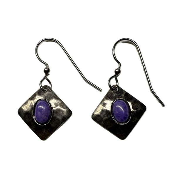 Silver Forest Purple Cube Earrings-NE-2035