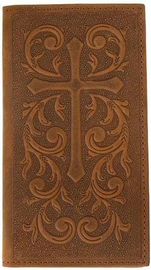 Nocona Western Mens Rodeo Wallet Leather Embossed Cross Brown N500046344