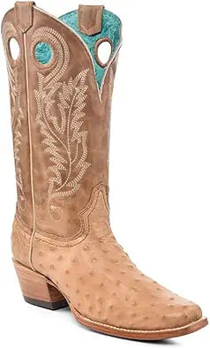 Ladies Corral Honey Ostrich Embroidery & Cut Out Square Toe - A4561