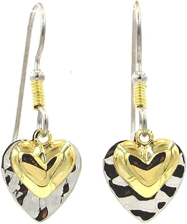 Silver Forest Two Tone Layered Hearts Drop Earrings NE-1552