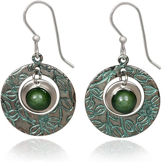 Silver Forest Jade Stone in Silver Textured Round Earrings - NE-1873