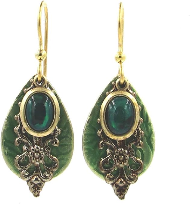 Silver Forest Earring Green Abalone Layered Drop - NE-0936
