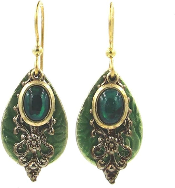 Silver Forest Earring Green Abalone Layered Drop - NE-0936