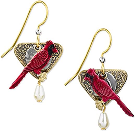 Silver Forest Cardinal Dangle Fashion Earrings E-8467