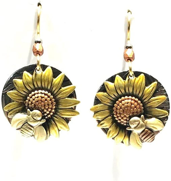 Silver Forest Warm Sunflower with Bee Pierced earrings NE-2060
