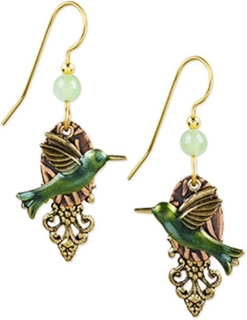 Silver Forest Hummingbird Dangle 18K Gold-Plated-E-6801