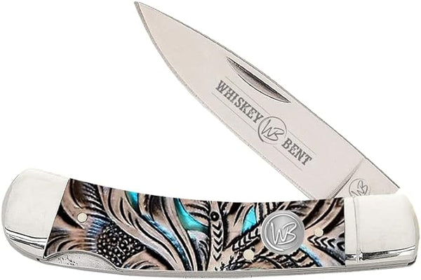 Whiskey Bent Floral Turquoise Lock Knife-WB13-05