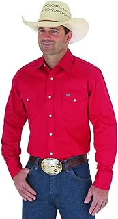 Wrangler Men's Cowboy Cut Western Long Sleeve Snap Work Shirt Firm Finish Red MS70619